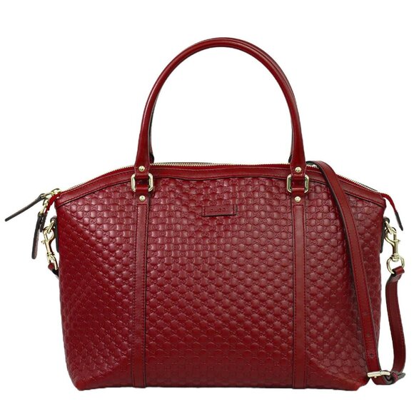 GUCCI Micro GG Guccissima 449657 Leather 2way Shoulder Tote Bag Red